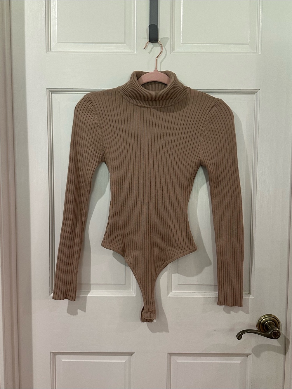Love Tree.  Ribbed Turtleneck Bodysuit - Taupe Brown